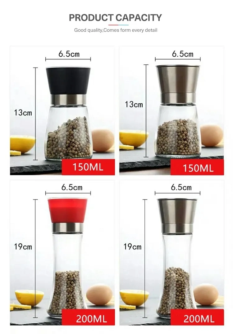 Kitchen Tool Accessory Handheld Portable Manual Salt and Pepper Grinder Mill with 170ml Glass Jar for Pepper